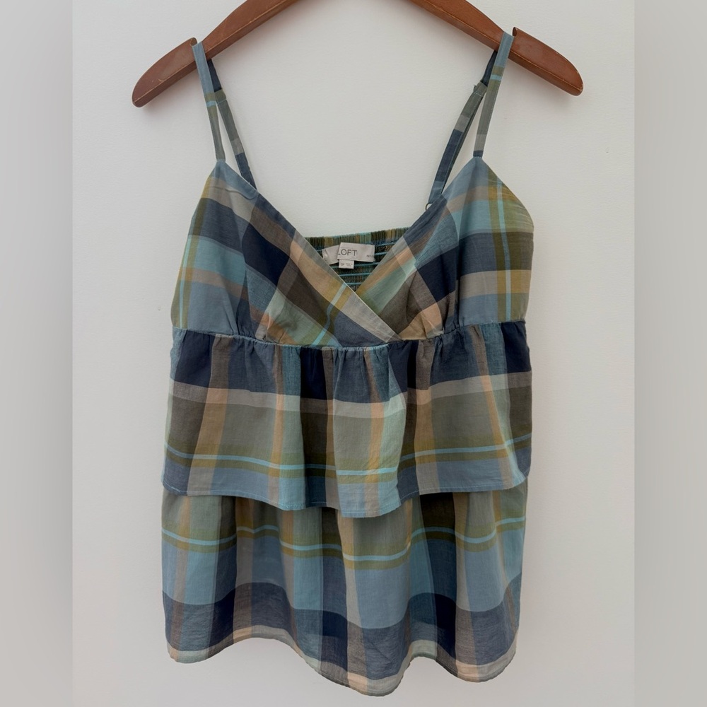 Ann Tylor Loft Petite women’s Top Plaid Spaghetti Strap Tank Top Shirt Size SP